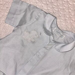 Vintage hand embroidered PASTELS baby boy puppy dog blue diaper set